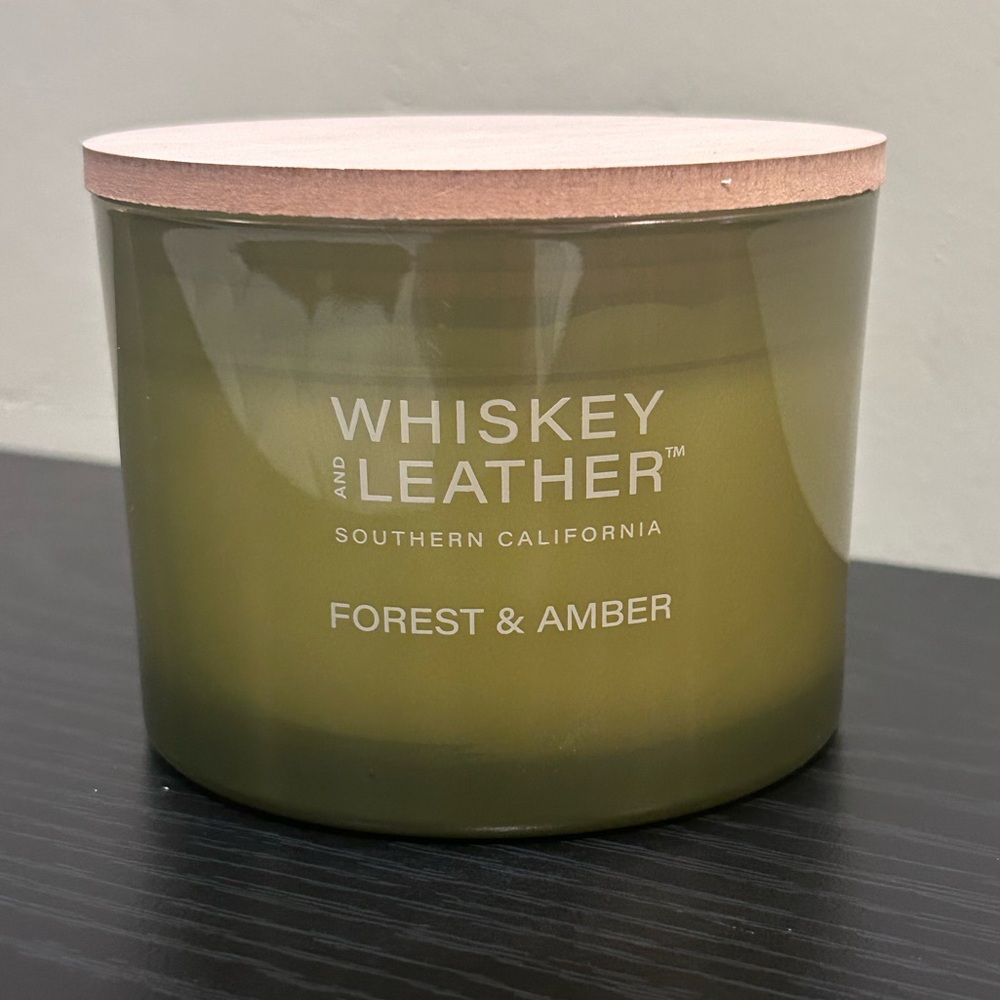 Whiskey and Leather Dual Wick Forest And Amber Scented Candle Made By Sand + Fog